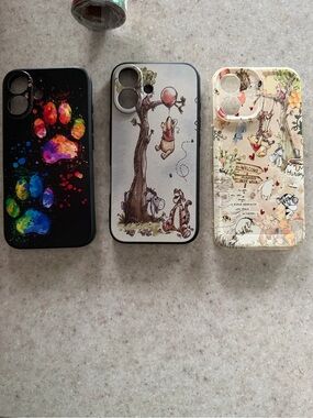 Winnie the Pooh Themed Phone 16 Pro Case with Colorful Paw Print Options